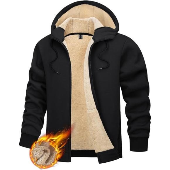 Men's Hoodie Sweatshirt Winter Full Zip Heavyweight Fleece Sherpa Warm Jacket
